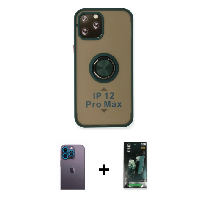 MARSİLYAN™- iPhone 12 Pro Kılıf Yörünge Çizgi - Şeffaf 360 Full Body Arka Koruyucu + Neon Fosforlu Kamera Lens - MI