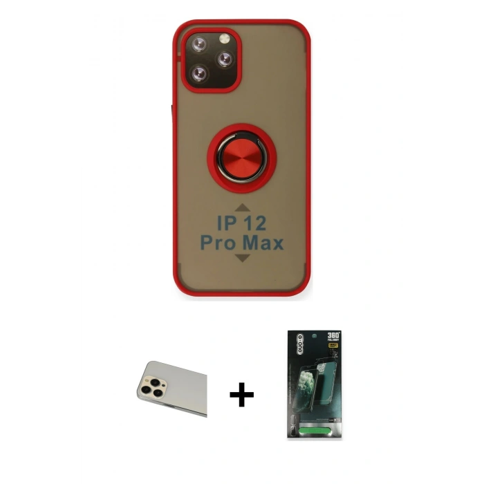 MARSİLYAN™- iPhone 12 Pro Kılıf Yörünge Çizgi - Şeffaf 360 Full Body Arka Koruyucu + Rainbow Kamera Lens Koruma Cam - GD