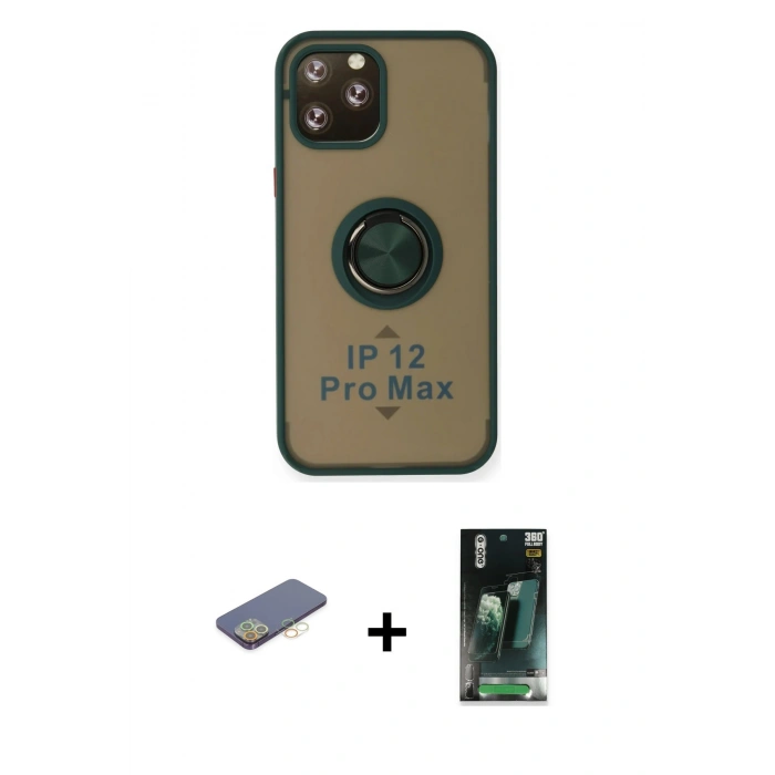 MARSİLYAN™- iPhone 12 Pro Kılıf Yörünge Çizgi - Şeffaf 360 Full Body Arka Koruyucu + Renkli Kamera Lens Koruma Cam - SI