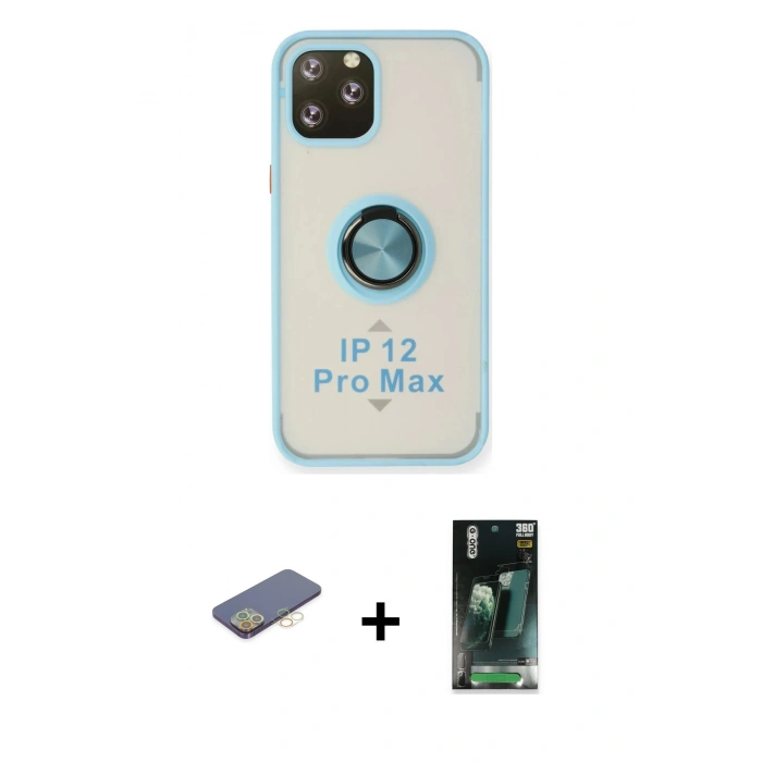 MARSİLYAN™- iPhone 12 Pro Kılıf Yörünge Çizgi - Şeffaf 360 Full Body Arka Koruyucu + Renkli Kamera Lens Koruma Cam - SI