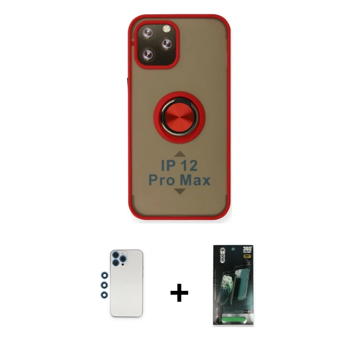 MARSİLYAN™- iPhone 12 Pro Kılıf Yörünge Çizgi - Şeffaf 360 Full Body Arka Koruyucu + Shine Kamera Lens - MI