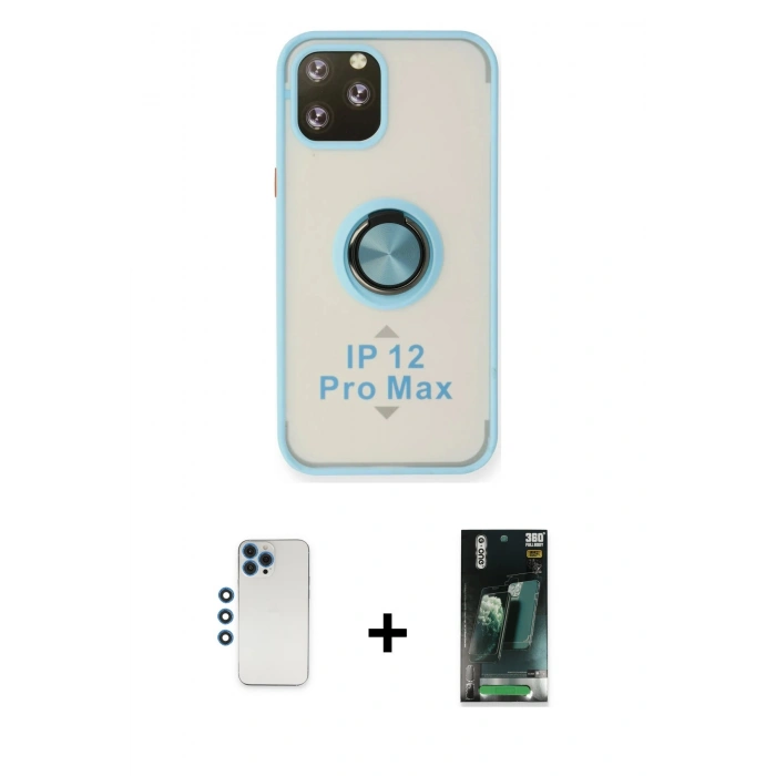 MARSİLYAN™- iPhone 12 Pro Kılıf Yörünge Çizgi - Şeffaf 360 Full Body Arka Koruyucu + Shine Kamera Lens - MI