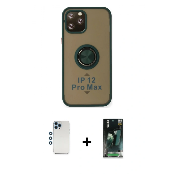 MARSİLYAN™- iPhone 12 Pro Kılıf Yörünge Çizgi - Şeffaf 360 Full Body Arka Koruyucu + Shine Kamera Lens - MI