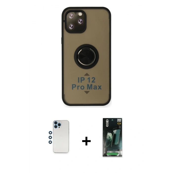MARSİLYAN™- iPhone 12 Pro Kılıf Yörünge Çizgi - Şeffaf 360 Full Body Arka Koruyucu + Shine Kamera Lens - MI