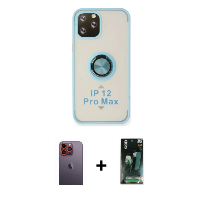 MARSİLYAN™- iPhone 12 Pro Kılıf Yörünge Çizgi - Şeffaf 360 Full Body Arka Koruyucu + Neon Fosforlu Kamera Lens - TU