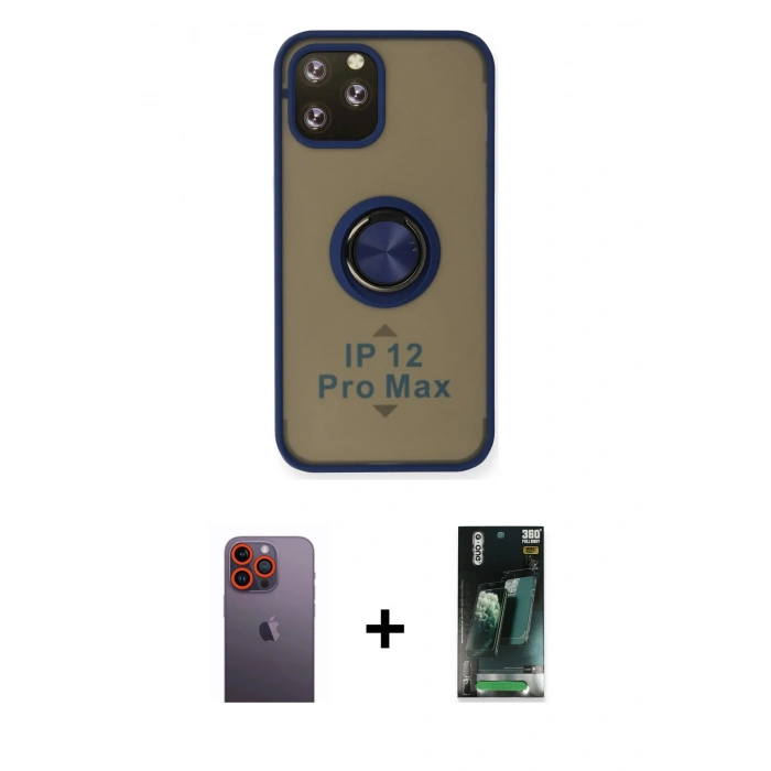 MARSİLYAN™- iPhone 12 Pro Kılıf Yörünge Çizgi - Şeffaf 360 Full Body Arka Koruyucu + Neon Fosforlu Kamera Lens - TU