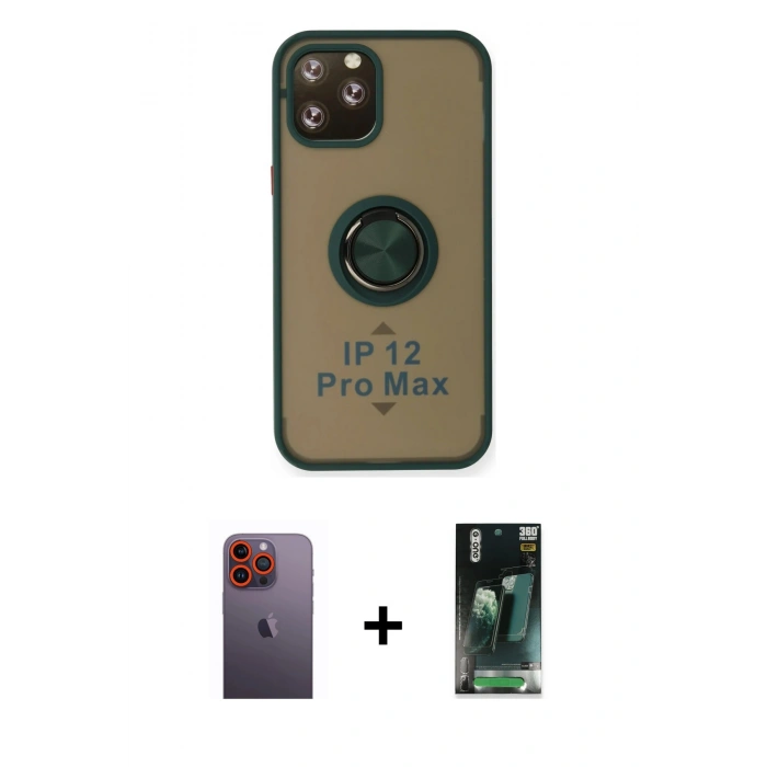 MARSİLYAN™- iPhone 12 Pro Kılıf Yörünge Çizgi - Şeffaf 360 Full Body Arka Koruyucu + Neon Fosforlu Kamera Lens - TU