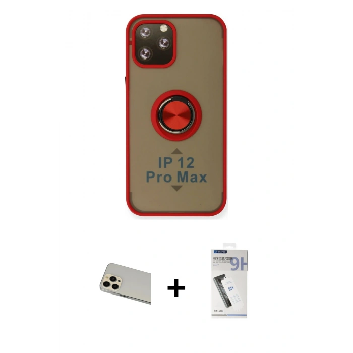 MARSİLYAN™- iPhone 12 Pro Kılıf Yörünge Çizgi - Şeffaf Uv Polymer Nano Ekran Koruyucu + Rainbow Kamera Lens Koruma Cam - GD