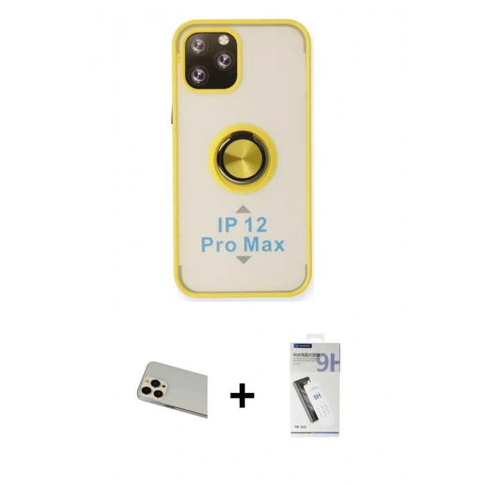 MARSİLYAN™- iPhone 12 Pro Kılıf Yörünge Çizgi - Şeffaf Uv Polymer Nano Ekran Koruyucu + Rainbow Kamera Lens Koruma Cam - GD