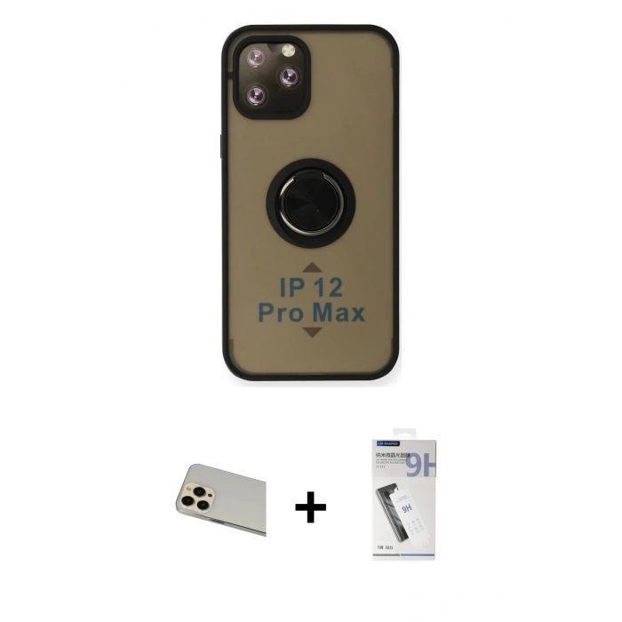 MARSİLYAN™- iPhone 12 Pro Kılıf Yörünge Çizgi - Şeffaf Uv Polymer Nano Ekran Koruyucu + Rainbow Kamera Lens Koruma Cam - GD
