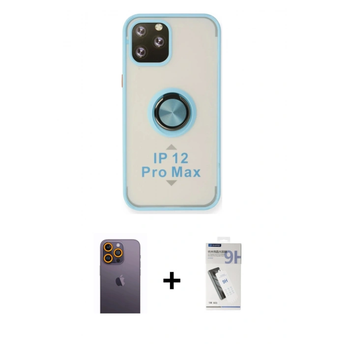 MARSİLYAN™- iPhone 12 Pro Kılıf Yörünge Çizgi - Şeffaf Uv Polymer Nano Ekran Koruyucu + Neon Fosforlu Kamera Lens - SI