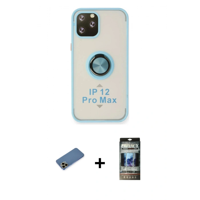 MARSİLYAN™- iPhone 12 Pro Kılıf Yörünge Çizgi - Siyah 34D Hayalet Izgaralı Cam + Shine Kamera Lens Koruma Cam - GD