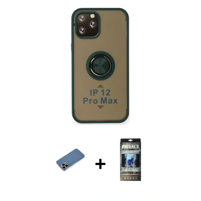 MARSİLYAN™- iPhone 12 Pro Kılıf Yörünge Çizgi - Siyah 34D Hayalet Izgaralı Cam + Shine Kamera Lens Koruma Cam - GD