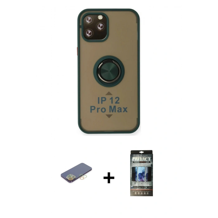 MARSİLYAN™- iPhone 12 Pro Kılıf Yörünge Çizgi - Siyah 34D Hayalet Izgaralı Cam + Renkli Kamera Lens Koruma Cam - SI