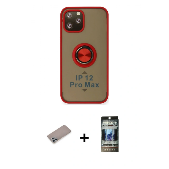 MARSİLYAN™- iPhone 12 Pro Kılıf Yörünge Çizgi - Siyah 34D Hayalet Izgaralı Cam + Shine Kamera Lens Koruma Cam - SABE