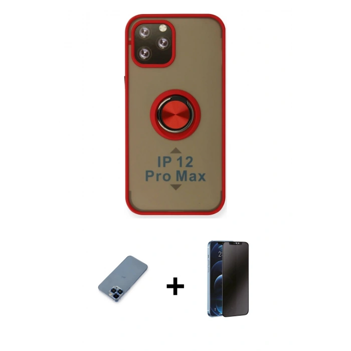 MARSİLYAN™- iPhone 12 Pro Kılıf Yörünge Çizgi - Siyah 3D Antistatik Hayalet Cam Ekran Koruyucu + Metal Kamera Lens Koruma Cam - MI