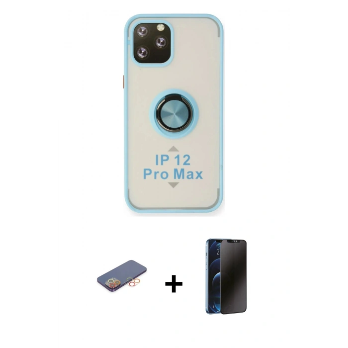 MARSİLYAN™- iPhone 12 Pro Kılıf Yörünge Çizgi - Siyah 3D Antistatik Hayalet Cam Ekran Koruyucu + Renkli Kamera Lens Koruma Cam - TU