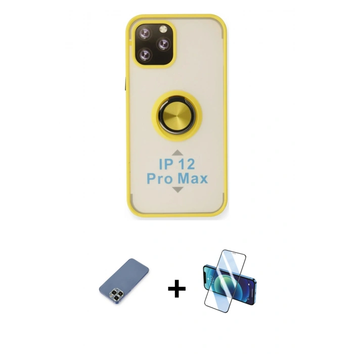 MARSİLYAN™- iPhone 12 Pro Kılıf Yörünge Çizgi - Siyah 3D Antistatik Seramik Nano Ekran Koruyucu + Metal Kamera Lens Koruma Cam - AKYL