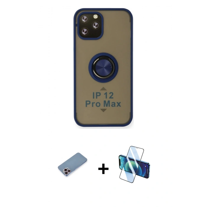 MARSİLYAN™- iPhone 12 Pro Kılıf Yörünge Çizgi - Siyah 3D Antistatik Seramik Nano Ekran Koruyucu + Shine Kamera Lens Koruma Cam - PE