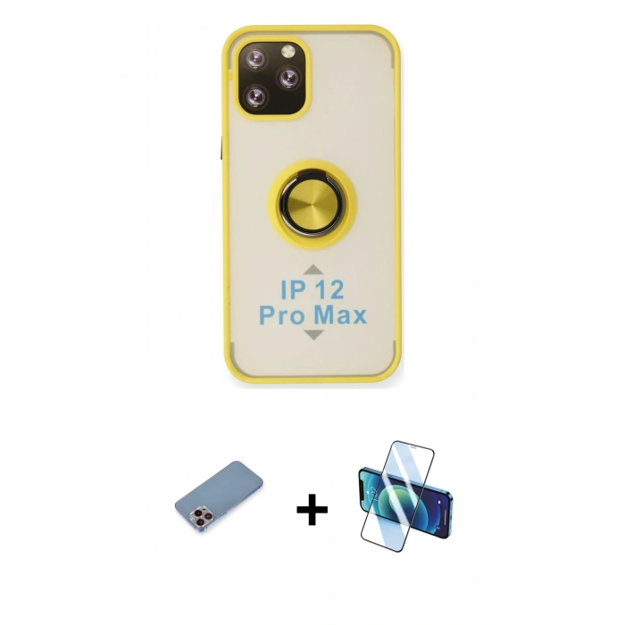MARSİLYAN™- iPhone 12 Pro Kılıf Yörünge Çizgi - Siyah 3D Antistatik Seramik Nano Ekran Koruyucu + Shine Kamera Lens Koruma Cam - PE