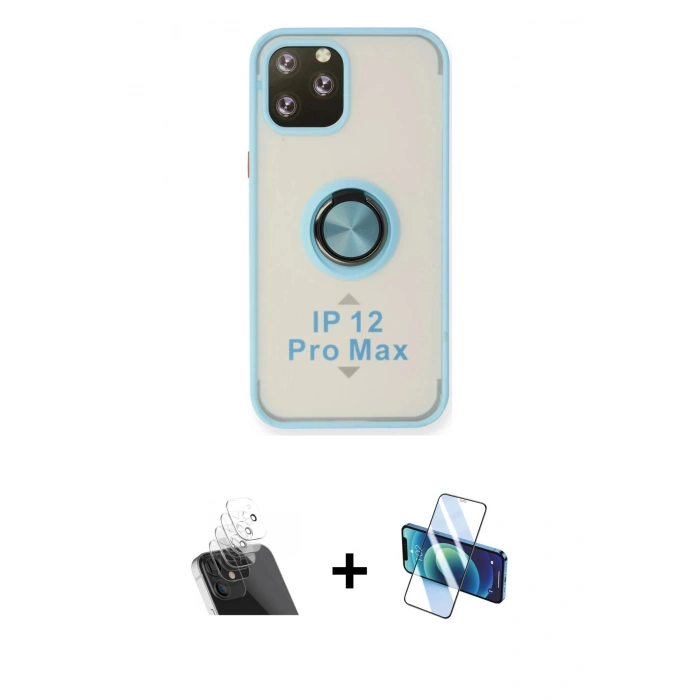 MARSİLYAN™- iPhone 12 Pro Kılıf Yörünge Çizgi - Siyah 3D Antistatik Seramik Nano Ekran Koruyucu + Kamera Lens Koruma Cam - SF