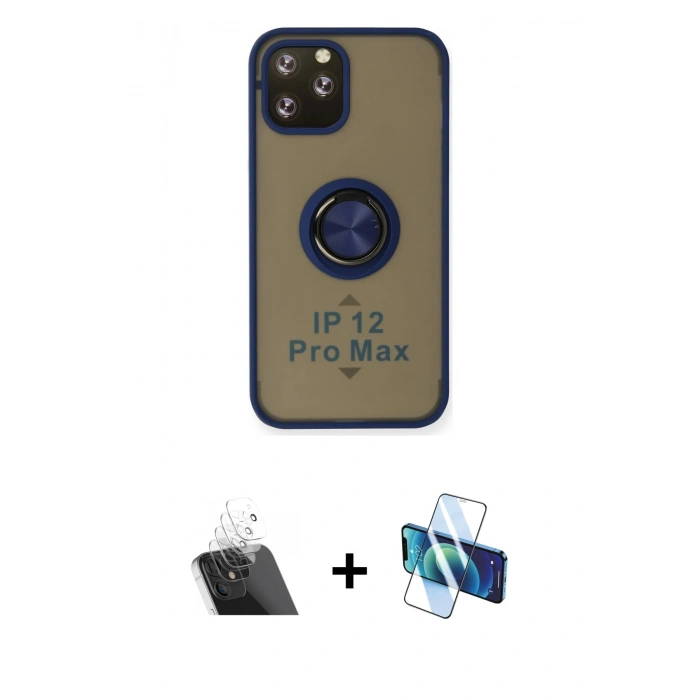 MARSİLYAN™- iPhone 12 Pro Kılıf Yörünge Çizgi - Siyah 3D Antistatik Seramik Nano Ekran Koruyucu + Kamera Lens Koruma Cam - SF