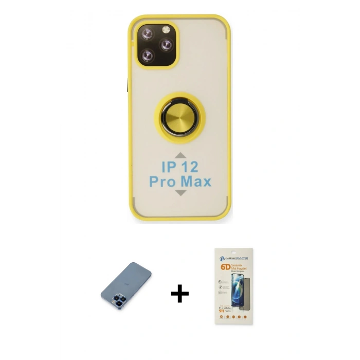 MARSİLYAN™- iPhone 12 Pro Kılıf Yörünge Çizgi - Siyah 6D Mat Seramik Hayalet Nano Ekran Koruyucu + Metal Kamera Lens Koruma Cam - MI