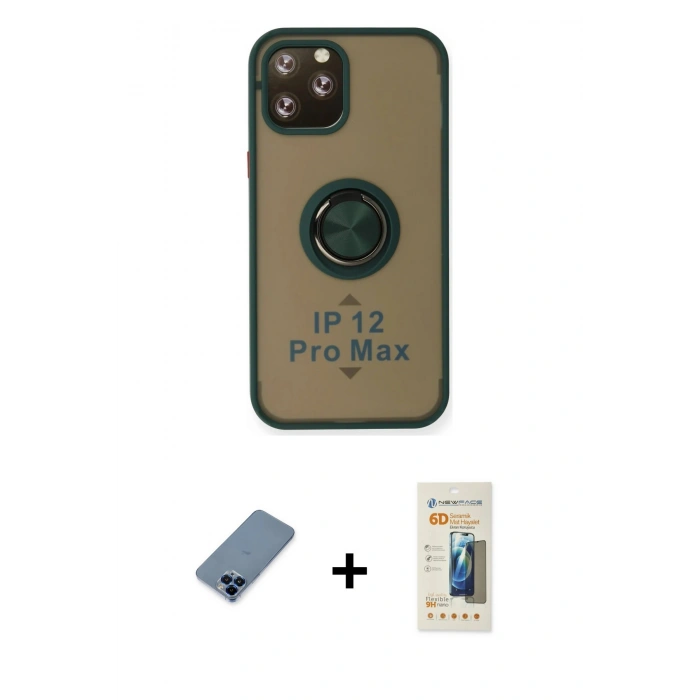 MARSİLYAN™- iPhone 12 Pro Kılıf Yörünge Çizgi - Siyah 6D Mat Seramik Hayalet Nano Ekran Koruyucu + Metal Kamera Lens Koruma Cam - MI