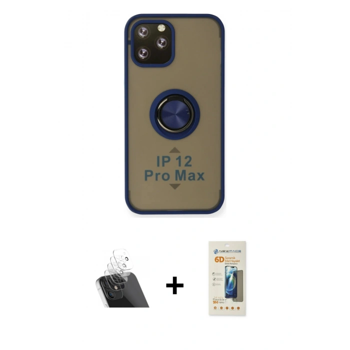 MARSİLYAN™- iPhone 12 Pro Kılıf Yörünge Çizgi - Siyah 6D Mat Seramik Hayalet Nano Ekran Koruyucu + Kamera Lens Koruma Cam - SF