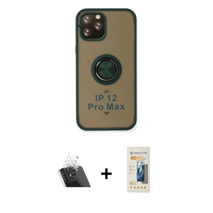 MARSİLYAN™- iPhone 12 Pro Kılıf Yörünge Çizgi - Siyah 6D Mat Seramik Hayalet Nano Ekran Koruyucu + Kamera Lens Koruma Cam - SF