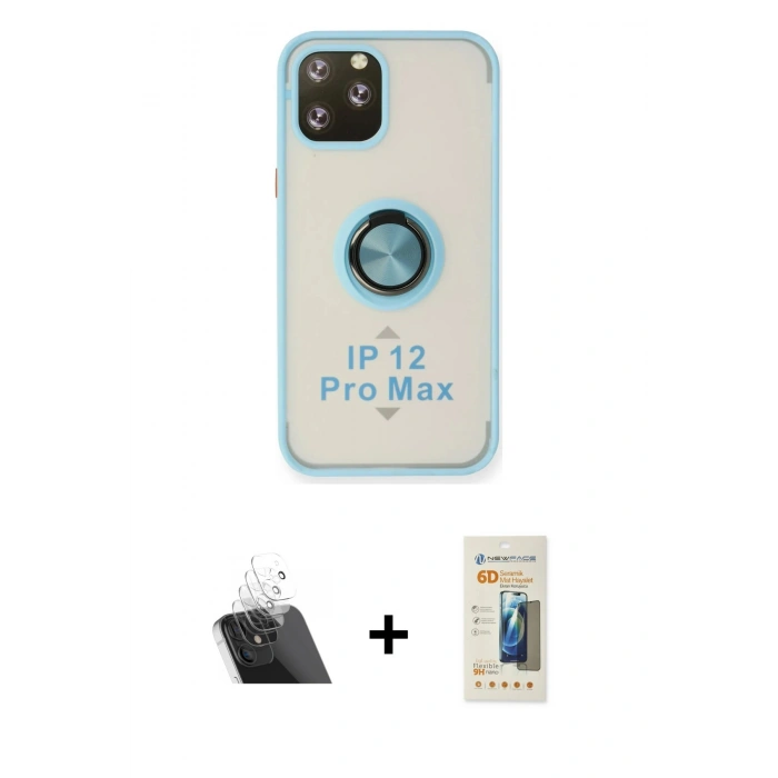 MARSİLYAN™- iPhone 12 Pro Kılıf Yörünge Çizgi - Siyah 6D Mat Seramik Hayalet Nano Ekran Koruyucu + Kamera Lens Koruma Cam - SF
