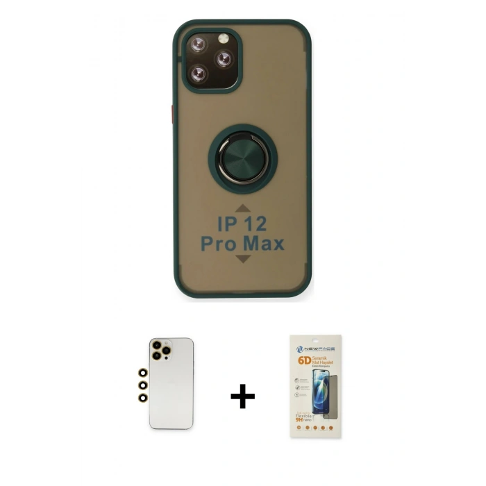 MARSİLYAN™- iPhone 12 Pro Kılıf Yörünge Çizgi - Siyah 6D Mat Seramik Hayalet Nano Ekran Koruyucu + Shine Kamera Lens - GD