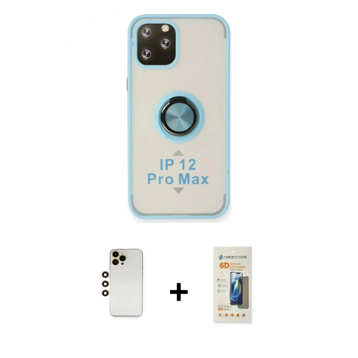 MARSİLYAN™- iPhone 12 Pro Kılıf Yörünge Çizgi - Siyah 6D Mat Seramik Hayalet Nano Ekran Koruyucu + Shine Kamera Lens - GD