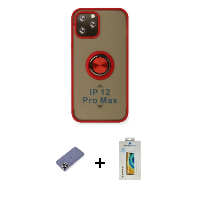 MARSİLYAN™- iPhone 12 Pro Kılıf Yörünge Çizgi - Siyah Polymer Nano Ekran Koruyucu + Metal Kamera Lens Koruma Cam - GD