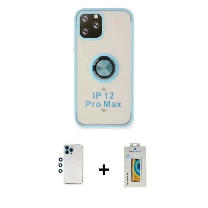MARSİLYAN™- iPhone 12 Pro Kılıf Yörünge Çizgi - Siyah Polymer Nano Ekran Koruyucu + Shine Kamera Lens - MI