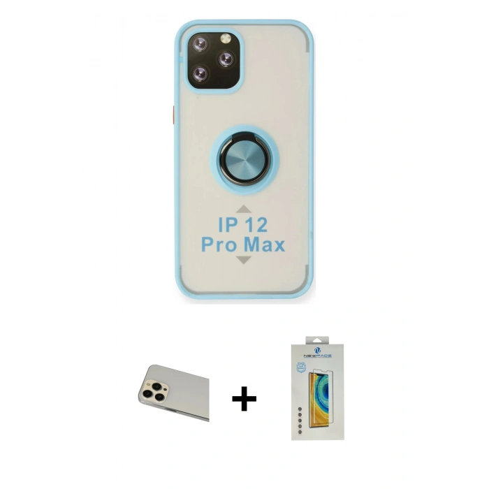 MARSİLYAN™- iPhone 12 Pro Kılıf Yörünge Çizgi - Siyah Polymer Nano Ekran Koruyucu + Rainbow Kamera Lens Koruma Cam - GD