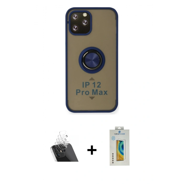 MARSİLYAN™- iPhone 12 Pro Kılıf Yörünge Çizgi - Siyah Polymer Nano Ekran Koruyucu + Kamera Lens Koruma Cam - SF