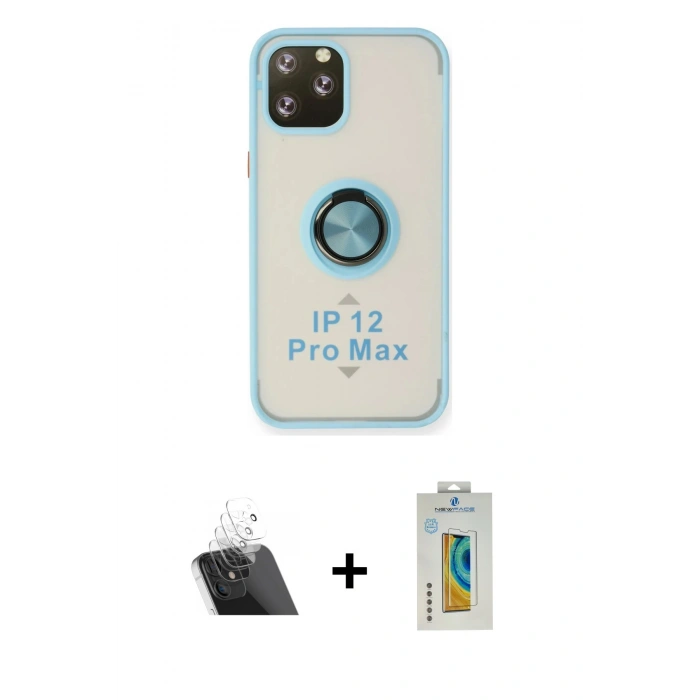 MARSİLYAN™- iPhone 12 Pro Kılıf Yörünge Çizgi - Siyah Polymer Nano Ekran Koruyucu + Kamera Lens Koruma Cam - SF