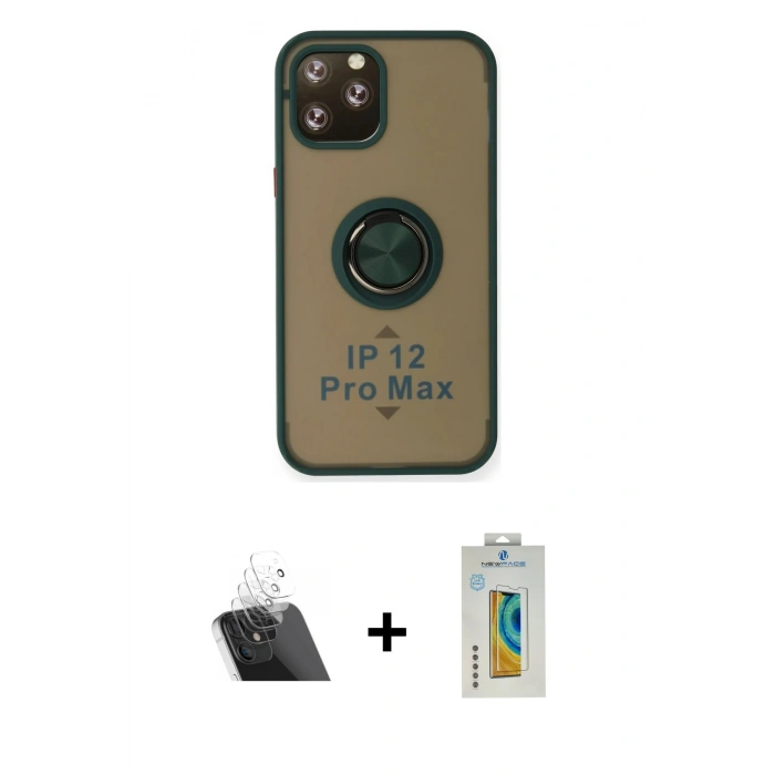 MARSİLYAN™- iPhone 12 Pro Kılıf Yörünge Çizgi - Siyah Polymer Nano Ekran Koruyucu + Kamera Lens Koruma Cam - SF