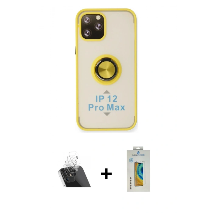 MARSİLYAN™- iPhone 12 Pro Kılıf Yörünge Çizgi - Siyah Polymer Nano Ekran Koruyucu + Kamera Lens Koruma Cam - SF