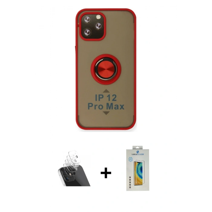 MARSİLYAN™- iPhone 12 Pro Kılıf Yörünge Çizgi - Siyah Polymer Nano Ekran Koruyucu + Kamera Lens Koruma Cam - SF