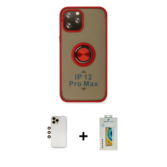 MARSİLYAN™- iPhone 12 Pro Kılıf Yörünge Çizgi - Siyah Polymer Nano Ekran Koruyucu + Shine Kamera Lens - GD