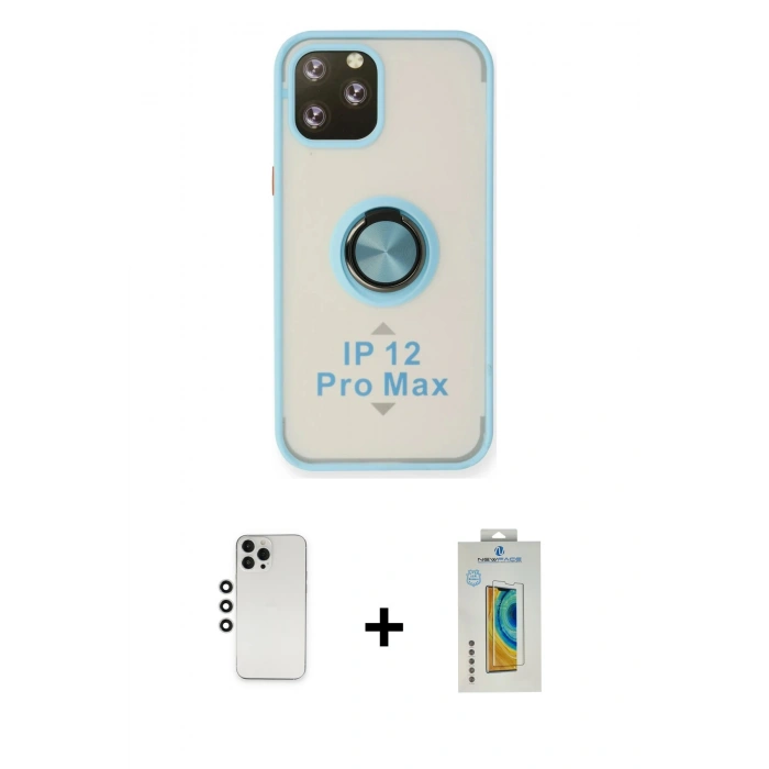 MARSİLYAN™- iPhone 12 Pro Kılıf Yörünge Çizgi - Siyah Polymer Nano Ekran Koruyucu + Shine Kamera Lens - GS