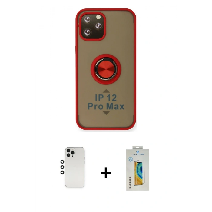 MARSİLYAN™- iPhone 12 Pro Kılıf Yörünge Çizgi - Siyah Polymer Nano Ekran Koruyucu + Shine Kamera Lens - GS