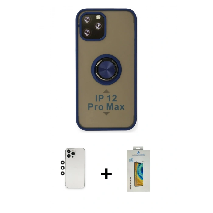 MARSİLYAN™- iPhone 12 Pro Kılıf Yörünge Çizgi - Siyah Polymer Nano Ekran Koruyucu + Shine Kamera Lens - GS