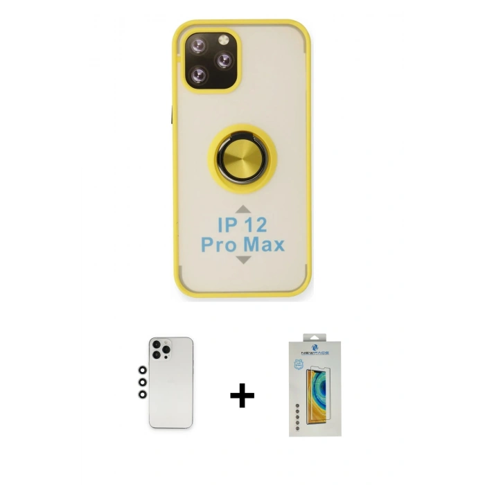 MARSİLYAN™- iPhone 12 Pro Kılıf Yörünge Çizgi - Siyah Polymer Nano Ekran Koruyucu + Shine Kamera Lens - GS