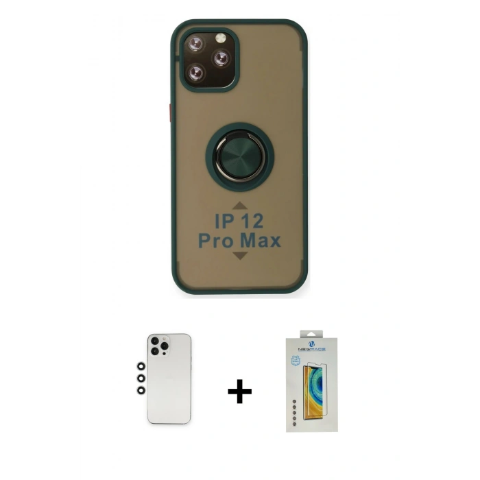 MARSİLYAN™- iPhone 12 Pro Kılıf Yörünge Çizgi - Siyah Polymer Nano Ekran Koruyucu + Shine Kamera Lens - GS