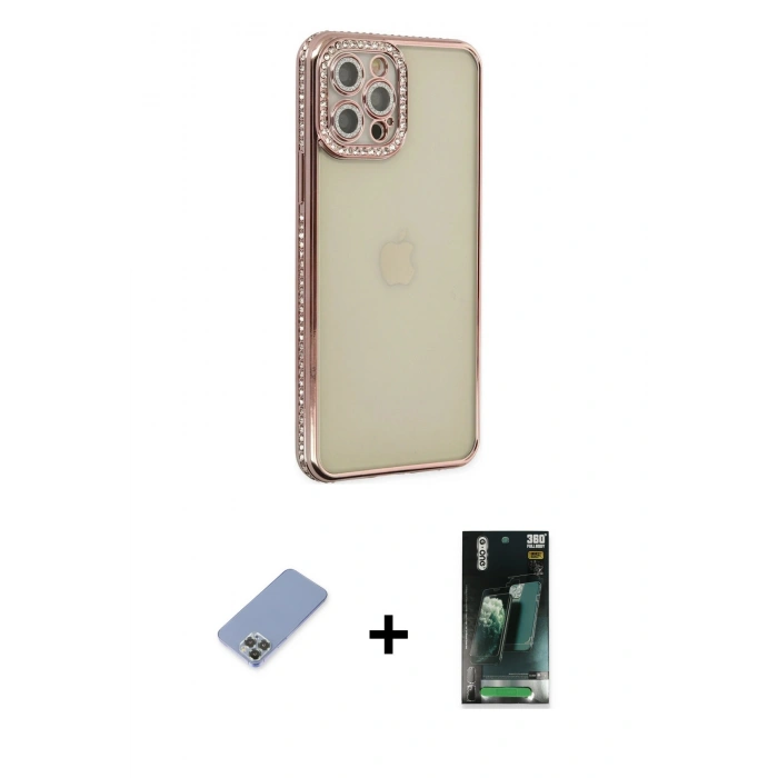 MARSİLYAN™- iPhone 12 Pro Kılıf Yörünge Koleksiyonu - Şeffaf 360 Full Body Arka Koruyucu + Metal Kamera Lens Koruma Cam - KUYL