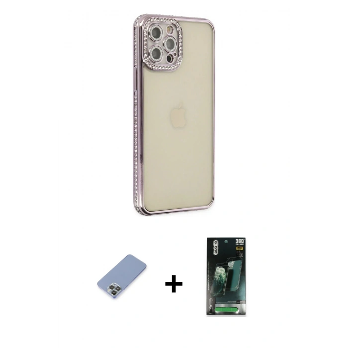 MARSİLYAN™- iPhone 12 Pro Kılıf Yörünge Koleksiyonu - Şeffaf 360 Full Body Arka Koruyucu + Metal Kamera Lens Koruma Cam - KUYL