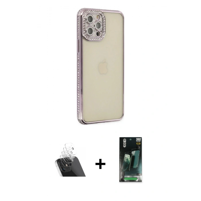 MARSİLYAN™- iPhone 12 Pro Kılıf Yörünge Koleksiyonu - Şeffaf 360 Full Body Arka Koruyucu + Kamera Lens Koruma Cam - SF